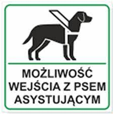 Znak mozliwość wejścia z psem asystującym
